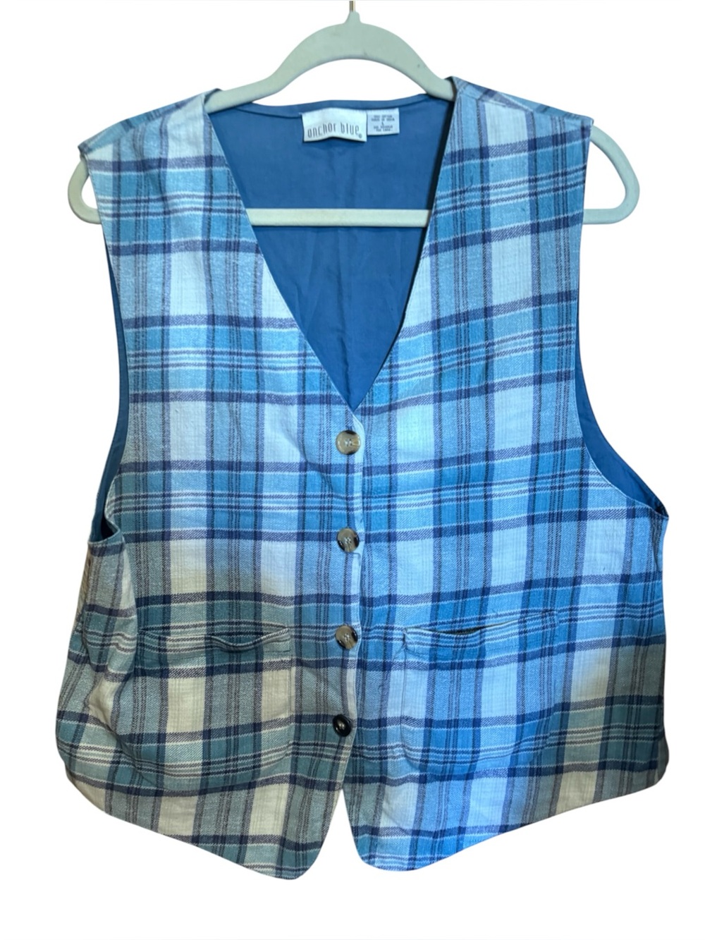 Vintage Anchor blue plaid flannel vest men’s wear buttoned 
Guc